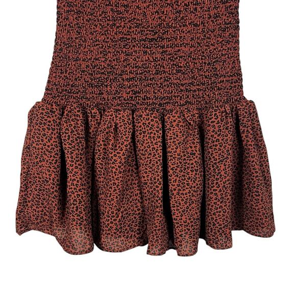 Fashion Nova Dress Womens XS Brown Leopard Print Smocked Ruffle Cottagecore - Picture 2 of 6